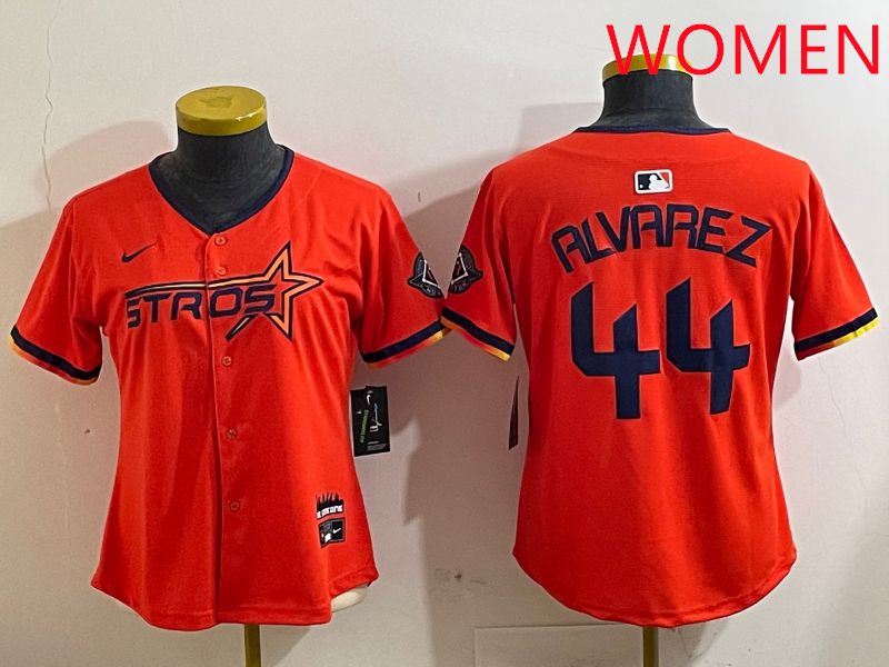 Women Houston Astros #44 Alvarez Orange Three generations Joint Name 2025 Nike MLB Jersey style 412